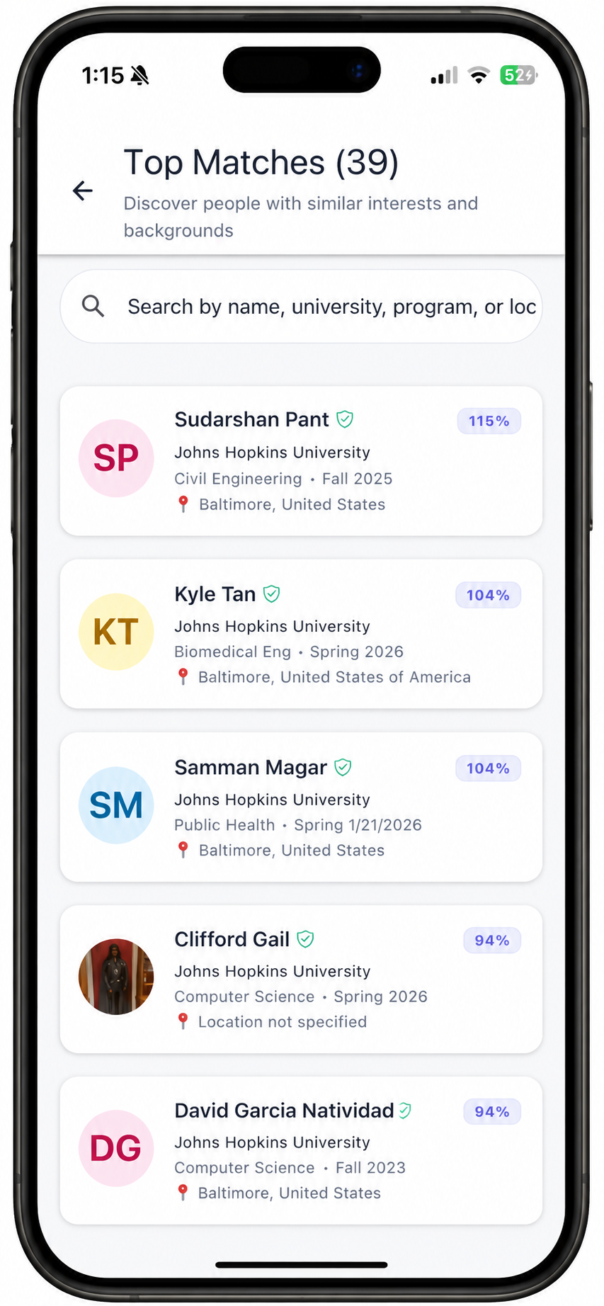 Matches – Find compatible students